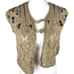 AUBERGINE VINTAGE Crochet Vest With Flower Detailing Size Small Cottagecore